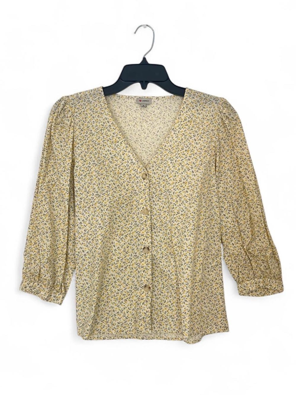 Cremeux yellow floral blouse v neck